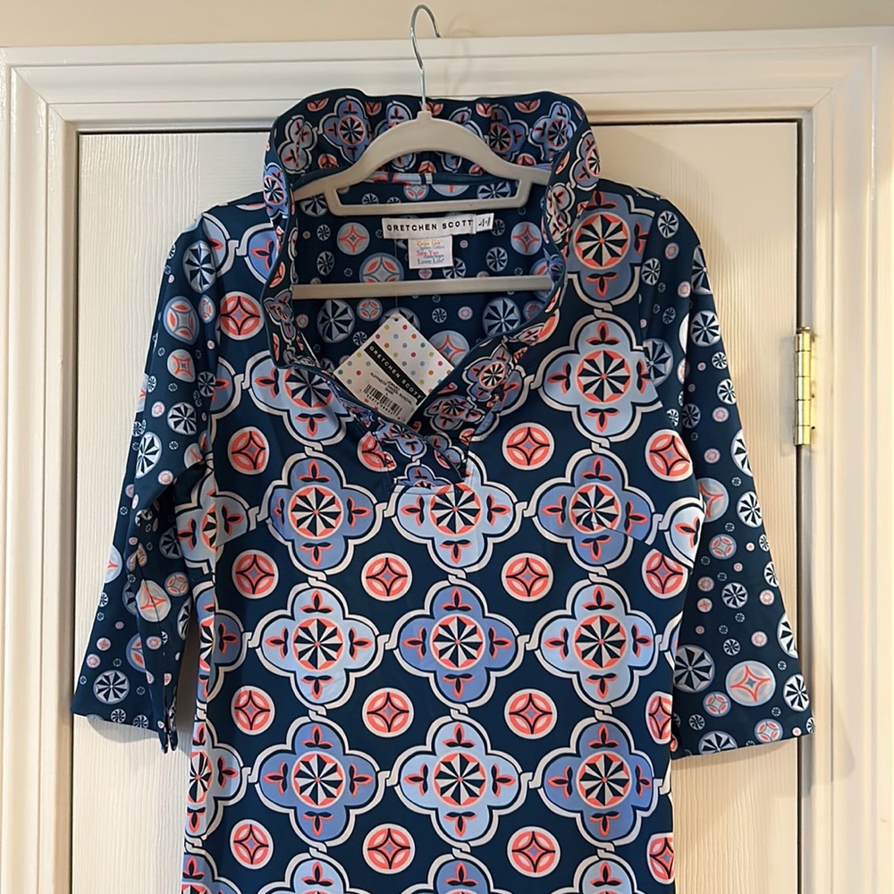 Gretchen Scott 3/4 sleeve dress. Color is more deep teal than navy.